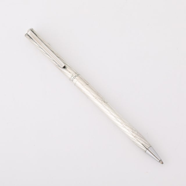 Silver Modernist Twist Opening Sterling Silver Ballpoint Pen Signed Bergdorf Goodman For Sale - Image 8 of 9