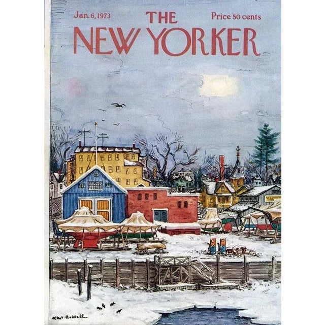 Original vintage New Yorker magazine cover dated January 6, 1973 featuring a Sports and Sailing theme. Based on an...