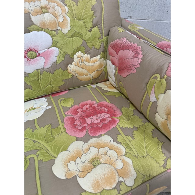 Wood Vintage 80s Quilted Floral Sofa For Sale - Image 7 of 8