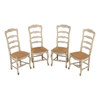 Set of 4 Habersham Rush Seat Country French Ladderback Dining Chairs For Sale