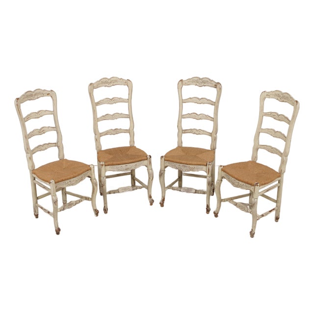 Set of 4 Habersham Rush Seat Country French Ladderback Dining Chairs For Sale