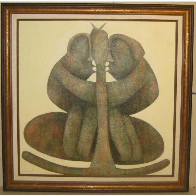 Late 20th Century Pareja Sobre Aves Ii Oil Painting by Carlos Alberto Leon Cruz For Sale - Image 5 of 13