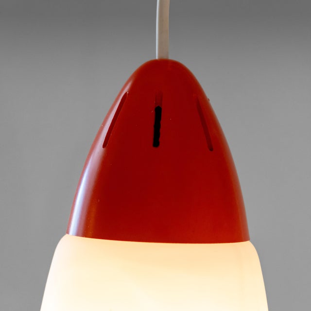 Italian Modern Three-Light Pendant Light in Opaline Glass and Iron, 1970s For Sale - Image 11 of 13
