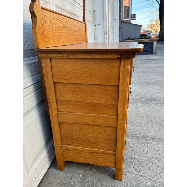 Antique Oak Washstand Cabinet | Early 1900s Colonial Revival Dry Sink | Solid Oak Bathroom or Entryway Storage | Antique Small Wood Cabinet For Sale In New York - Image 6 of 12