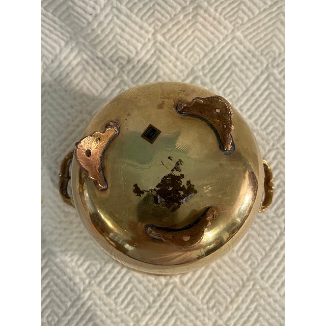 Metal Vintage 5” Solid Brass Planter or Cache Pot With Handles and Feet For Sale - Image 7 of 7