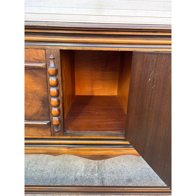 Antique Jacobean Revival Sideboard | Walnut Tudor Style Buffet | Carved Wood Credenza | Vintage English Manor Cabinet | Antique Dining Room For Sale - Image 12 of 12