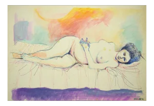 Nude Woman - Original Mixed Media on Cardboard by Leo Guida - 1970s 1970s