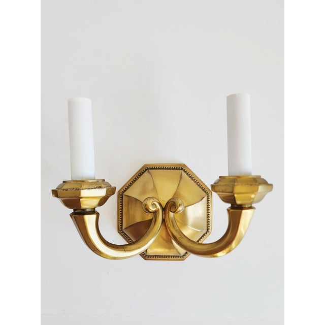 Early 20th Century Georgian Cast Brass Wall Sconces-a Pair For Sale - Image 4 of 12