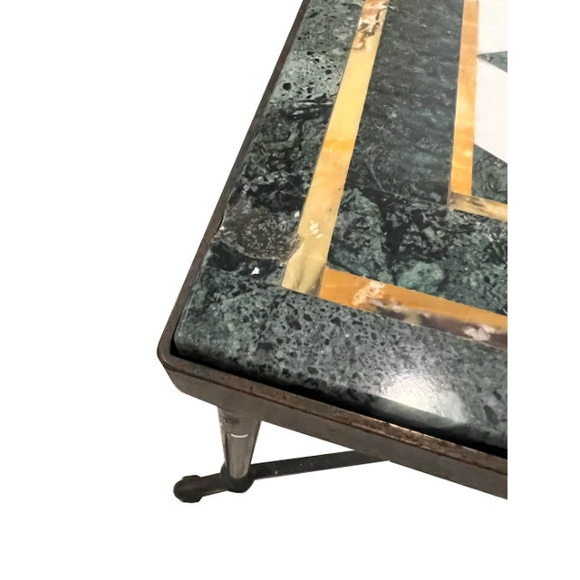 Mid-Century Modern Cocktail Table With Geometric Marble Mosaic Inlay Top For Sale - Image 3 of 6