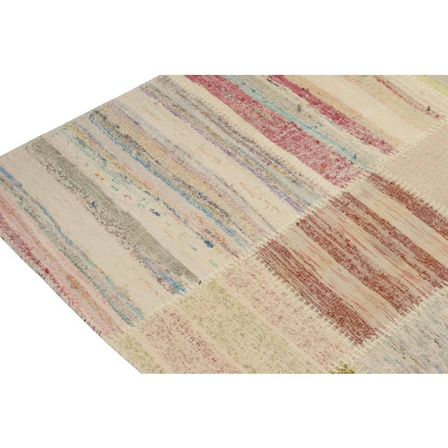 2010s Rug & Kilim’s Patchwork Kilim Square Rug in Polychromatic Stripes For Sale - Image 5 of 6