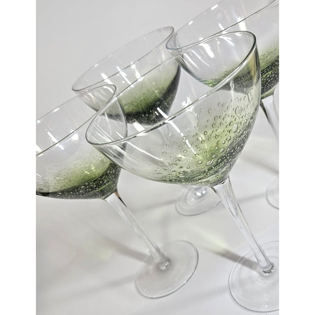 1990s Green Bubbled Goblets- Set of Four For Sale - Image 5 of 12