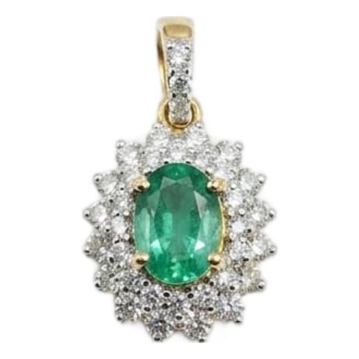 Natural 18k Gold Pendant, 0.79ct Emerald, 0.66ct Diamonds For Sale