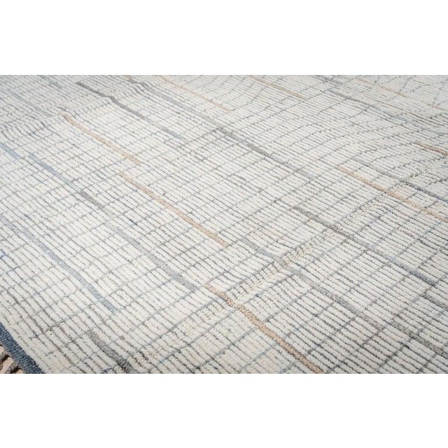 9x12 Ivory Hand-Knotted Wool Linear Gridwork Geometric Modern Carpet Rug For Sale In New York - Image 6 of 9