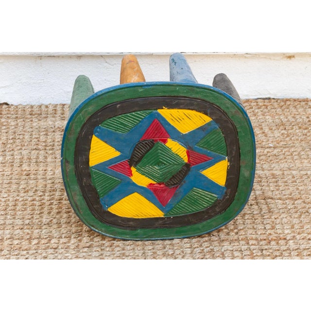 Wood Whimsical Multicolor African Table For Sale - Image 7 of 8