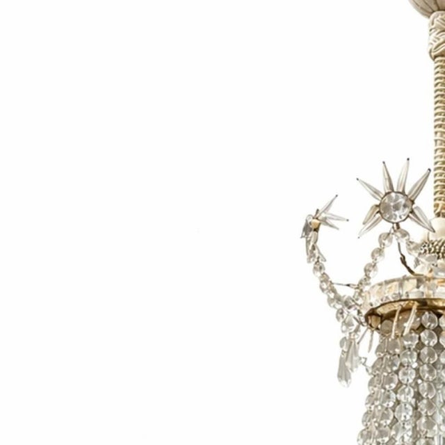 Lighting - D. Maria chandelier (120 cm). Portuguese; 20th century, seven lights; glass with crystal pendants; metal...