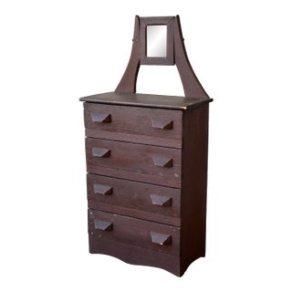 Antique Folk Art Miniature Chest of Drawers With Diminutive Mirror, Circa Early 20th Century For Sale