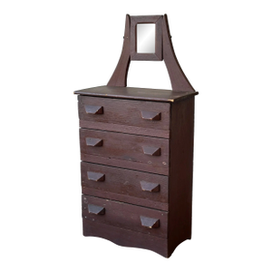 Antique Folk Art Miniature Chest of Drawers With Diminutive Mirror, Circa Early 20th Century