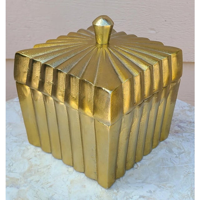 Gold Estate Gold Tone Metal Lidded Box by Tozai Home For Sale - Image 8 of 10