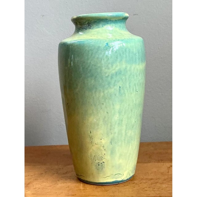 Ceramic Vintage Blue and Yellow Glazed Ceramic Vase For Sale - Image 7 of 12