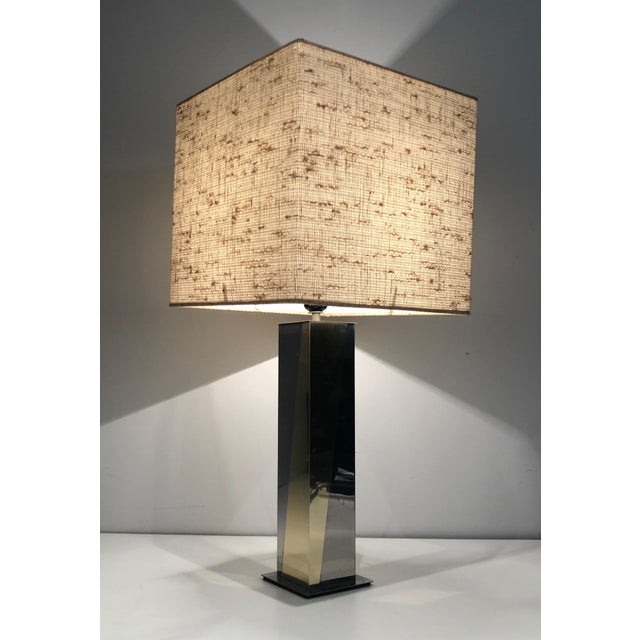1970s 1970s Chrome and Gilt Metal Table Lamp, French Work For Sale - Image 5 of 12