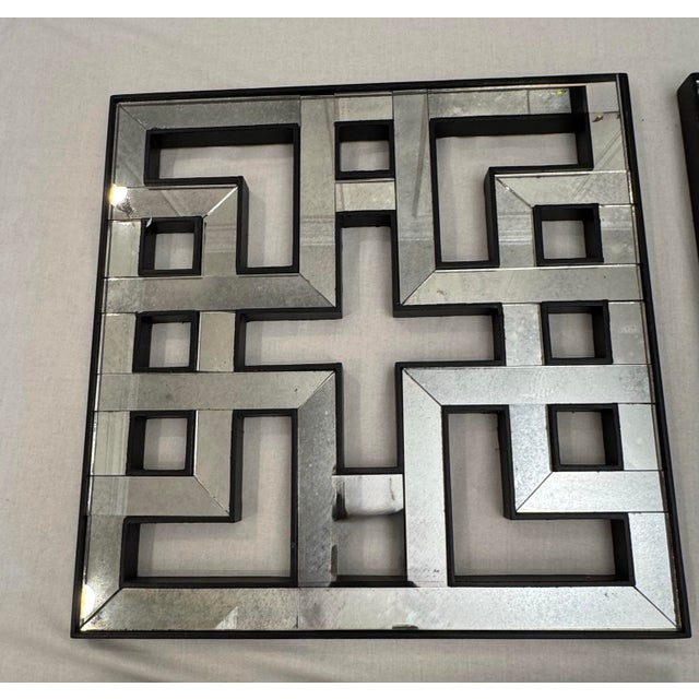 Silver Vintage Hollywood Regency Fretwork Geometric Wall Mirrors, Set of 4 For Sale - Image 8 of 14