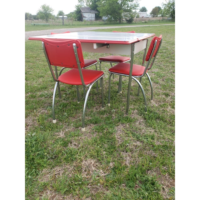 1950s Vintage Porcelain Top Table With Extensions and 4 Chairs Set of