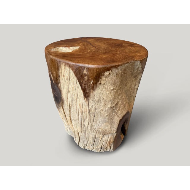 Andrianna Shamaris Organic Teak Wood Cylinder Side Table For Sale In New York - Image 6 of 6