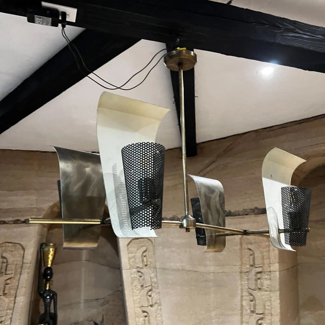 1960s Four Light Modern Chandelier Metal and Mesh Style of Pierre Guariche For Sale - Image 12 of 13