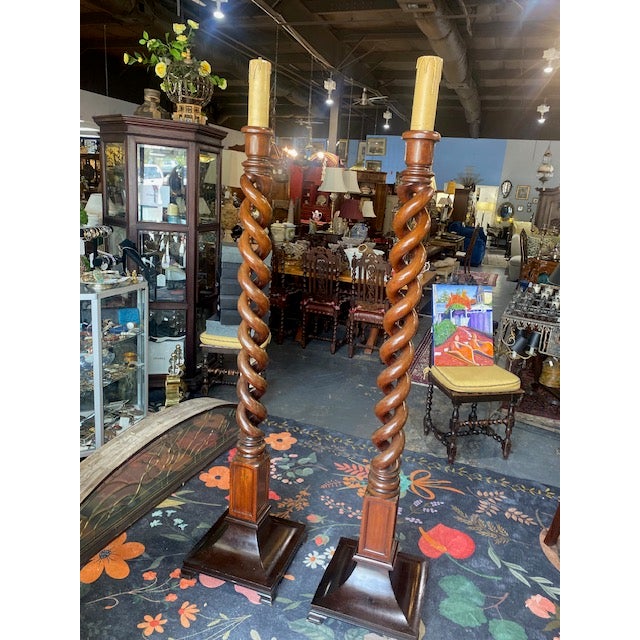 Antique William and Mary Style Barley-Twist Floor Lamps - a Pair For Sale - Image 11 of 13
