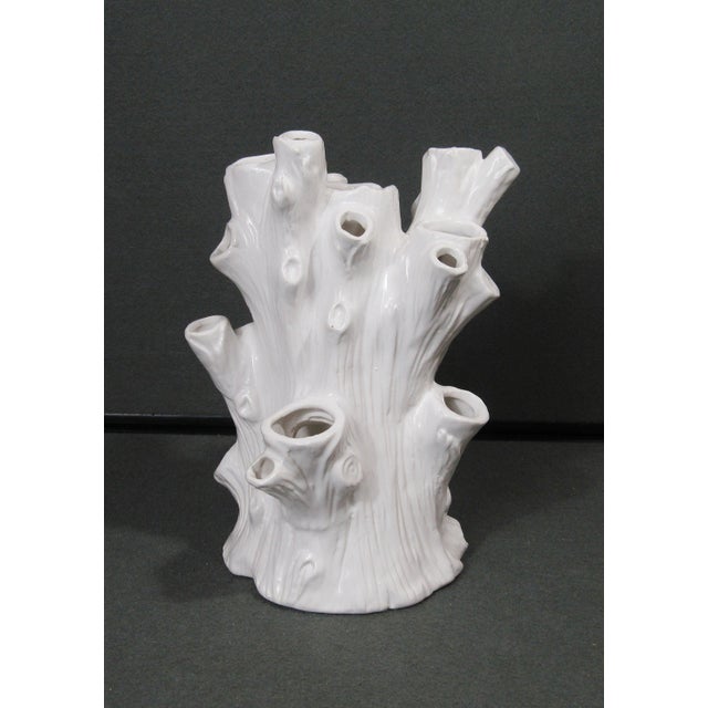 White Ceramic Faux Bois Tree Trunk Tulipiere Vase With 18 Openings Centerpiece For Sale - Image 4 of 10
