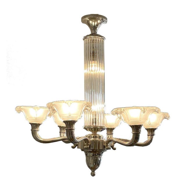 6-arm Art Deco ceiling light Art Deco lightning . France around 1925. Fluted end, concave-convex round hoop, fluted...