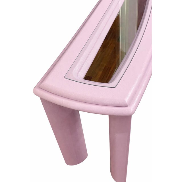 Ettore Sottsass 1980s Postmodern Purple Console Table With Angled Legs & Glass Inset Top For Sale - Image 4 of 5