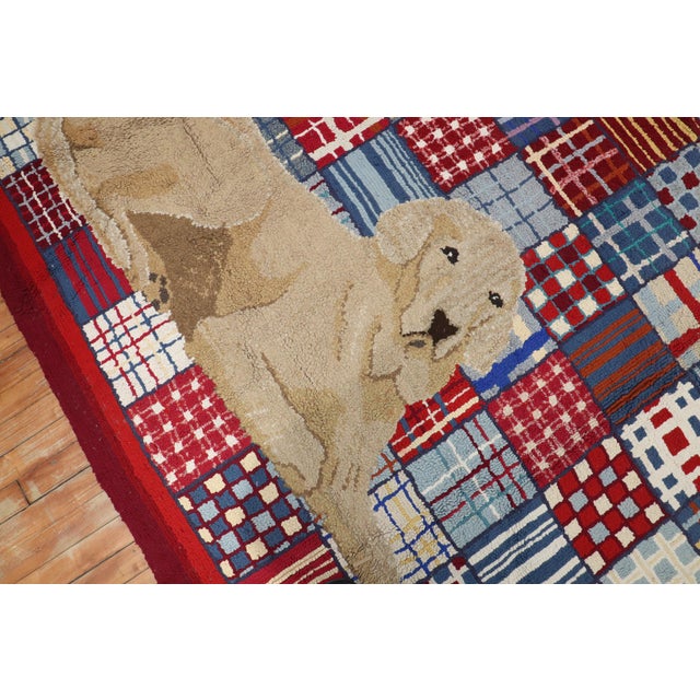 Rare Room Size Large Dog American Hooked Rug For Sale - Image 4 of 18