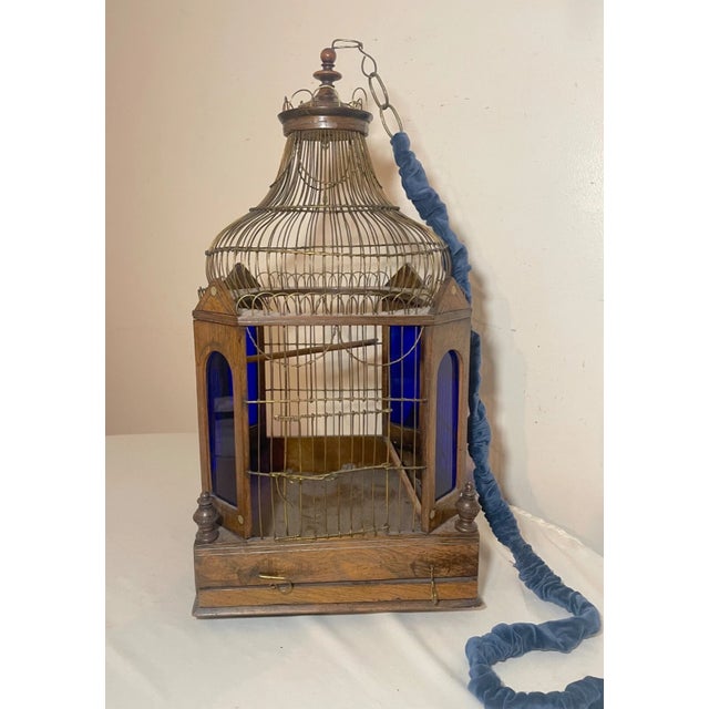 Antique 1800's Handmade Westley Richards Gunsmith Wood Stained Glass Birdcage For Sale - Image 4 of 17