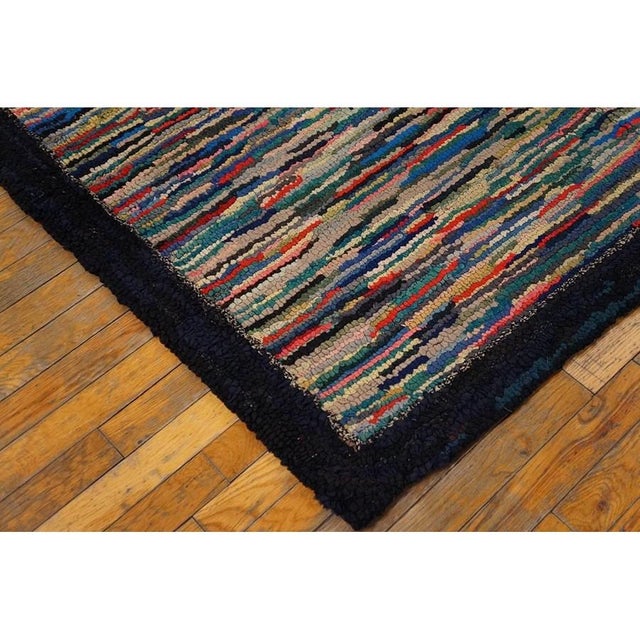 American 1920s Small Multicolor Antique Modernist Striped Folk Art American Hooked Rug For Sale - Image 3 of 5
