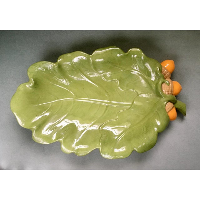 Vintage 1960s Green Leaf & Acorn Ceramic Dish For Sale - Image 13 of 13