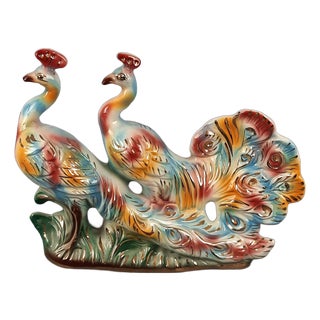 Vintage Multicolored Ceramic Sculpture of Peacocks, Italy, 1970s For Sale