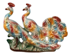 Vintage Multicolored Ceramic Sculpture of Peacocks, Italy, 1970s
