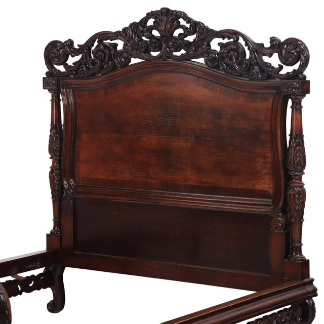 Wood Carved Walnut Marriage Bed, C. 1890 For Sale - Image 7 of 8