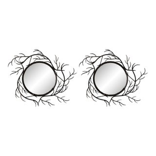 Vintage Round Mirrors With Iron Branch Frames - A Pair For Sale