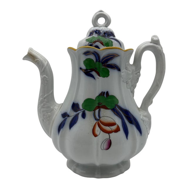 A Fine Antique Staffordshire Gaudy Decorated Ironstone Coffee Pot, Circa 1840's For Sale
