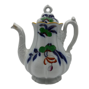 A Fine Antique Staffordshire Gaudy Decorated Ironstone Coffee Pot, Circa 1840's