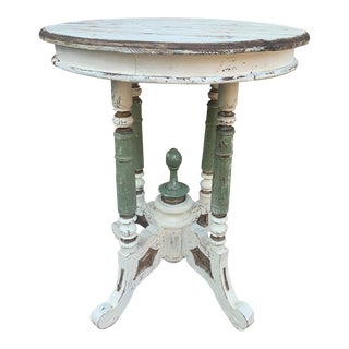 Antique American Victorian Round Painted Walnut Side Table, Late 19th Century For Sale