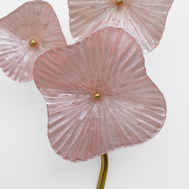 Modern Murano Artistic Glass Pearly Pink and Brass Sconces, 1990, Set of 2 For Sale - Image 6 of 11