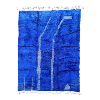 Cobalt Blue Moroccan Mrirt Wool Rug For Sale