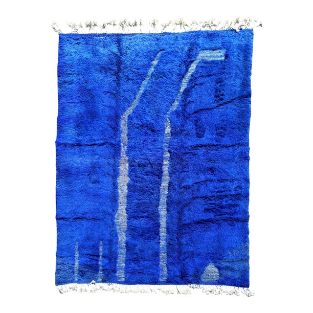 Cobalt Blue Moroccan Mrirt Wool Rug For Sale