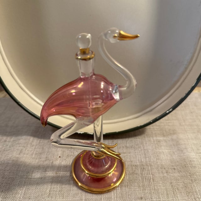 Vintage Flamingo Glass Perfume Bottle With Stopper For Sale - Image 4 of 9