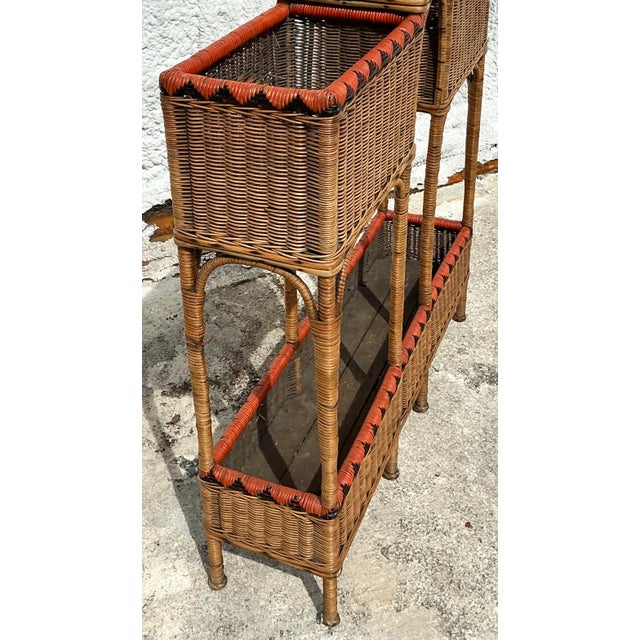 Vintage Boho Woven Rattan Plant Stand For Sale In West Palm - Image 6 of 9