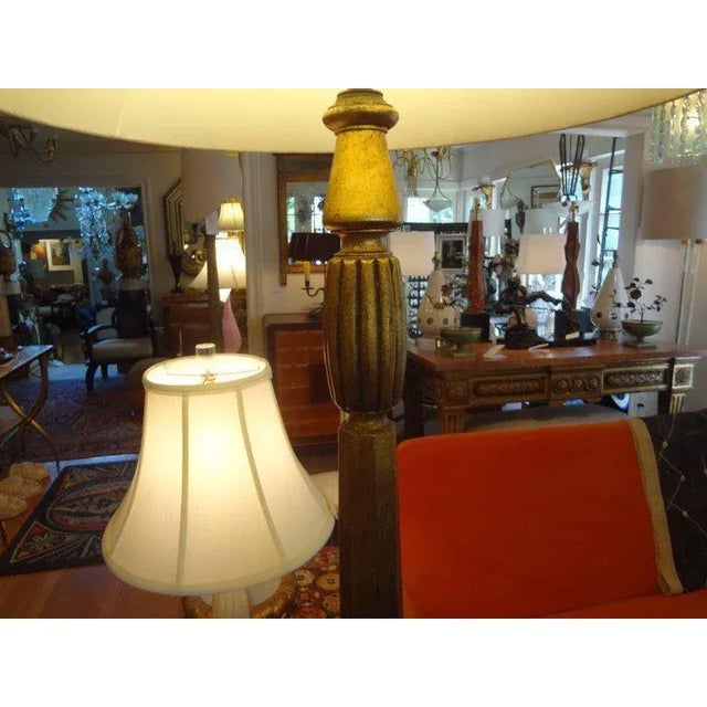 Wood Period French Art Deco Gilt Wood Floor Lamp-Jules Leleu Inspired For Sale - Image 7 of 10