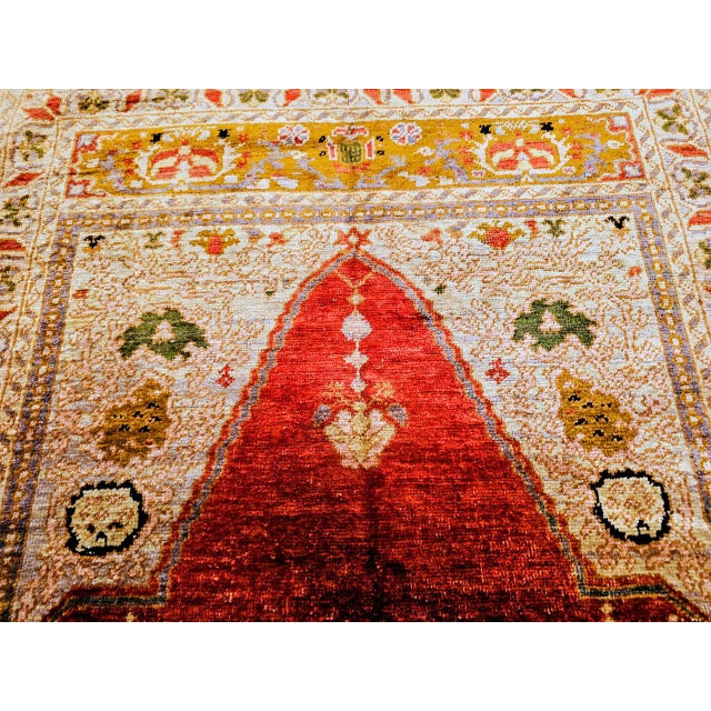 Antique Turkish Silk Prayer Area Rug, Late 19th Century, Red & Gold, 4' x 6' For Sale - Image 12 of 16